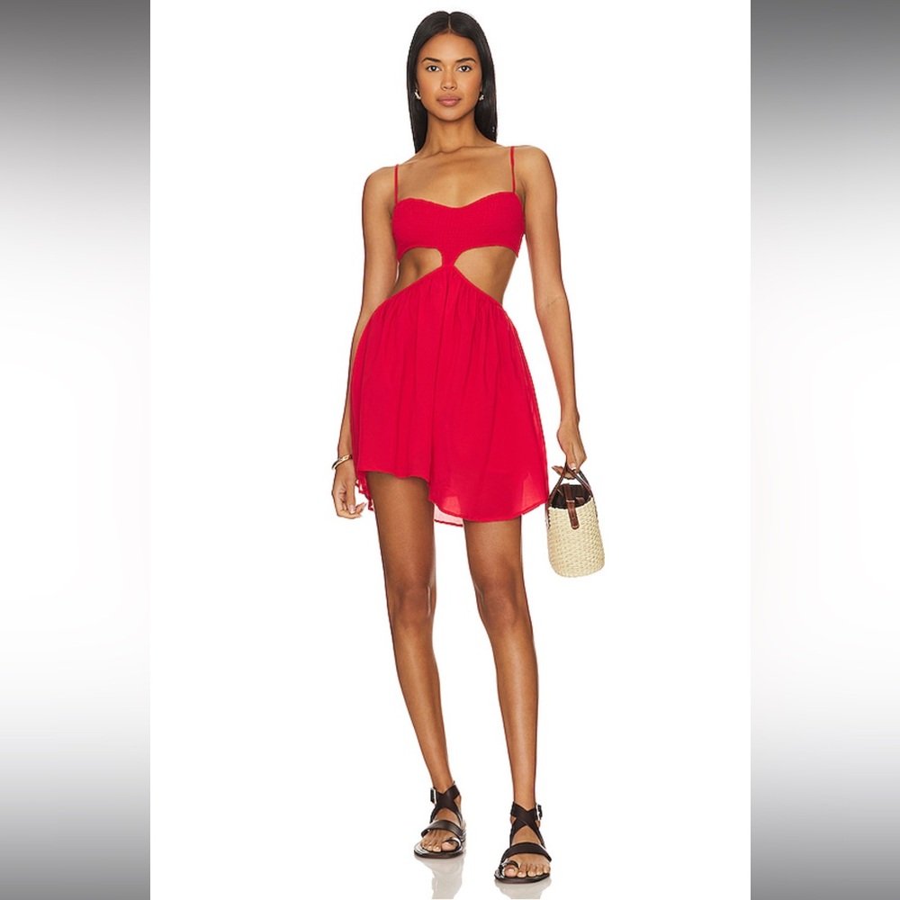 INDAH LUCILLA MINI DRESS IN RED CANCUN Cut Out Mini dress asymmetrical beach